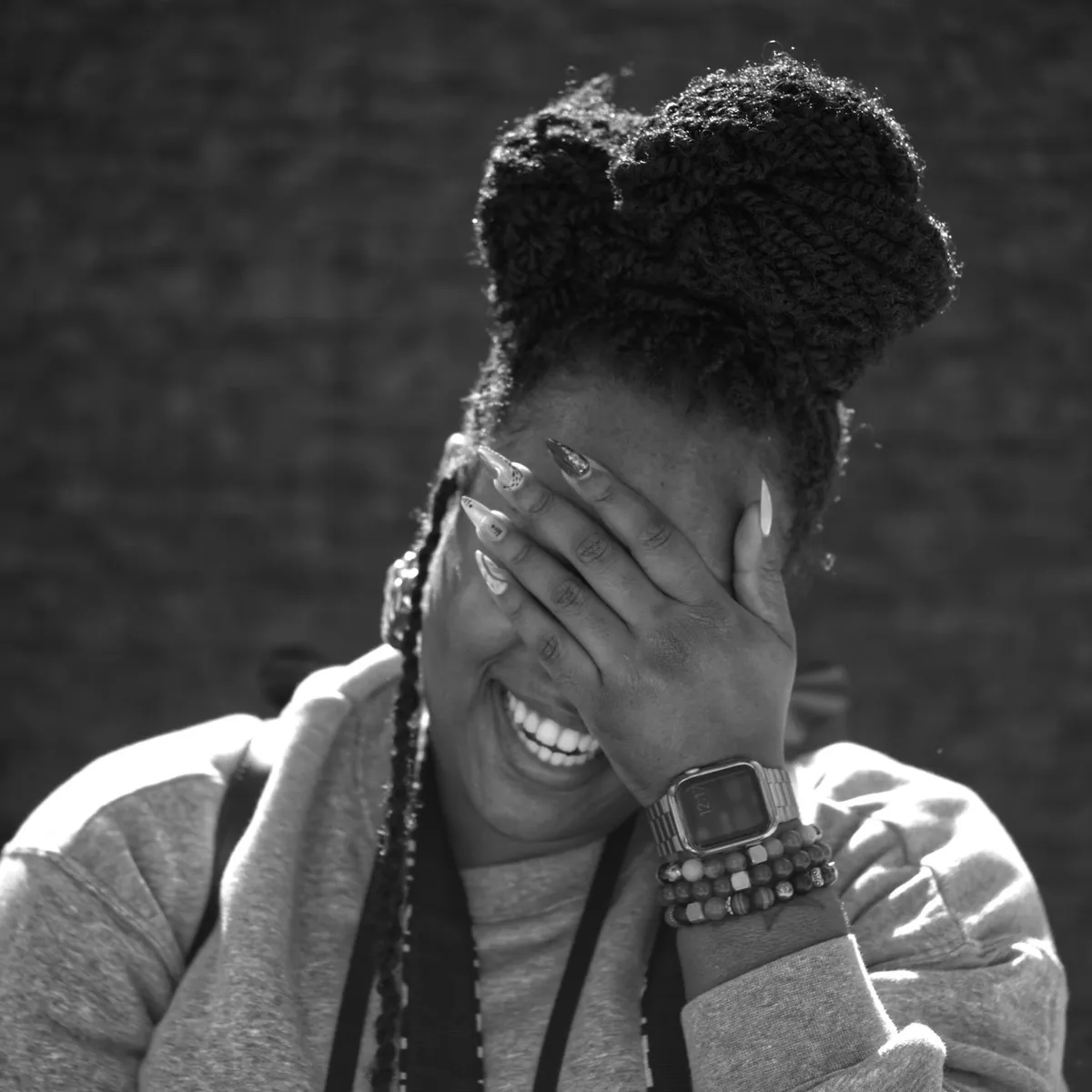 Candid portrait with a twisted updo